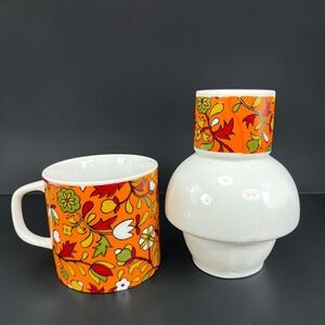 Vintage 1968 Holt Howard 8050 Mug and Vessel Set Orange‎ Psychedelic Floral MCM